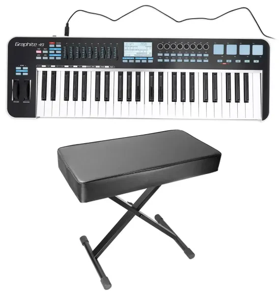 Samson Graphite 49 Key USB MIDI DJ Keyboard Controller w/ Aftertouch/Fader+Bench