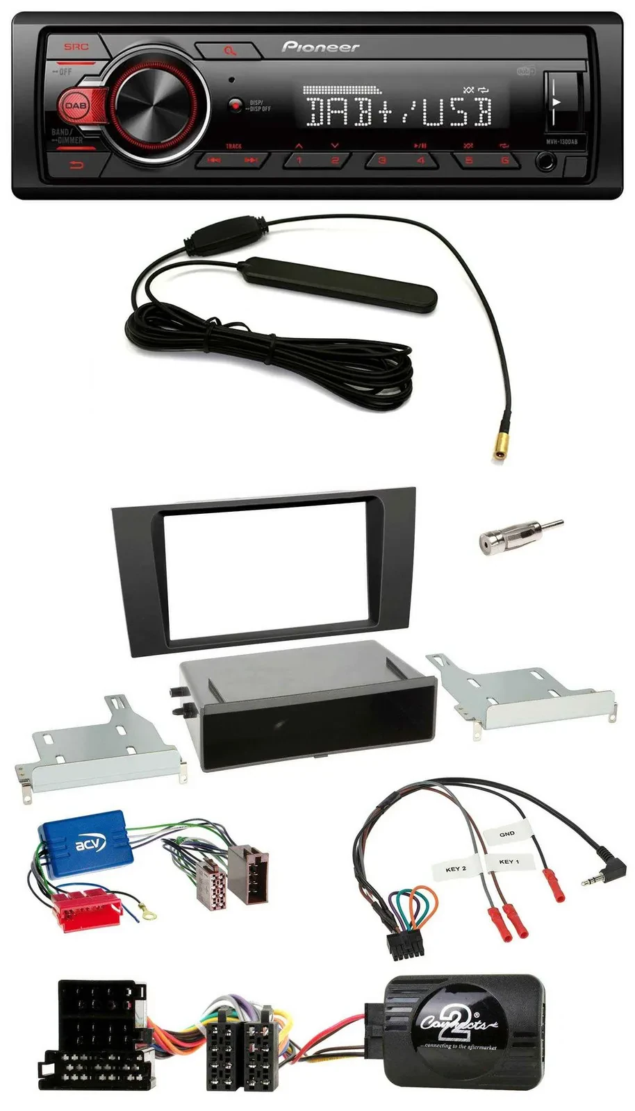 Pioneer MP3 DAB 1DIN Lenkrad USB Autoradio für Audi A4 B5 1999-2001 Aktivsystem