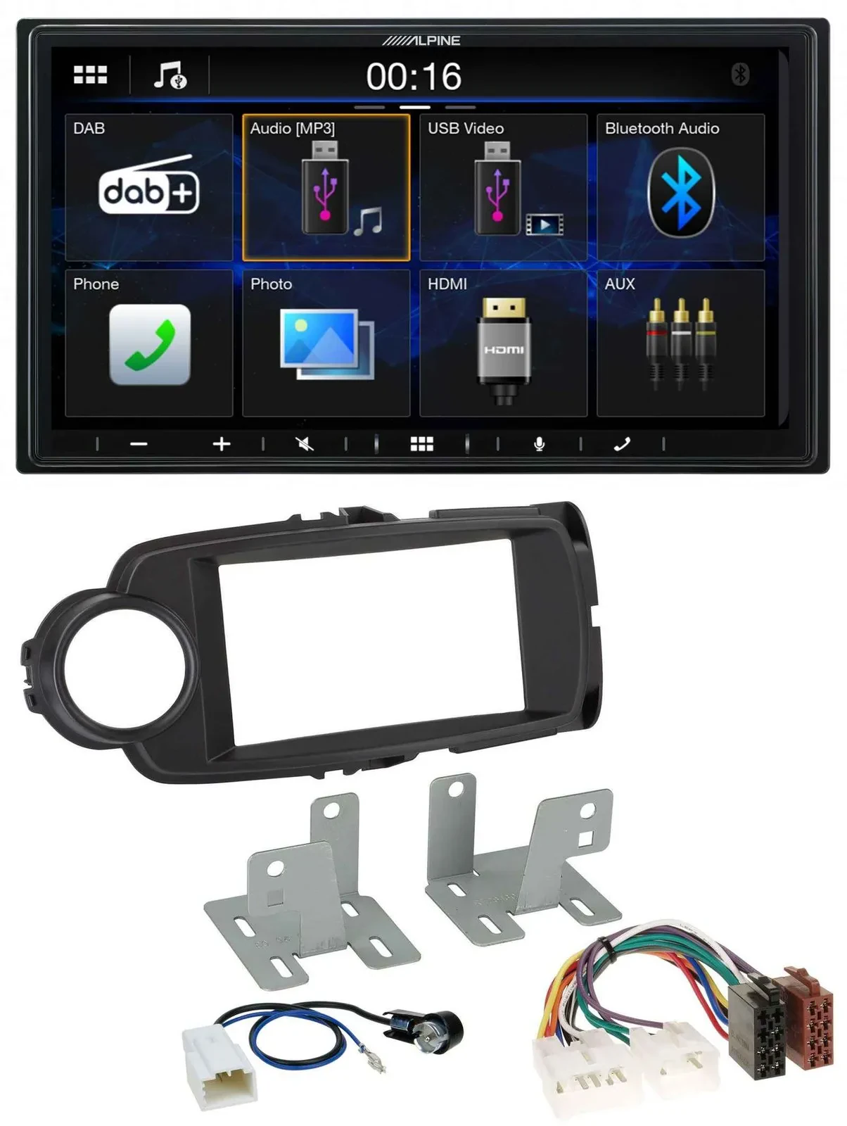 Alpine Bluetooth 2DIN MP3 DAB USB Autoradio für Toyota Yaris 11-20 schwarz