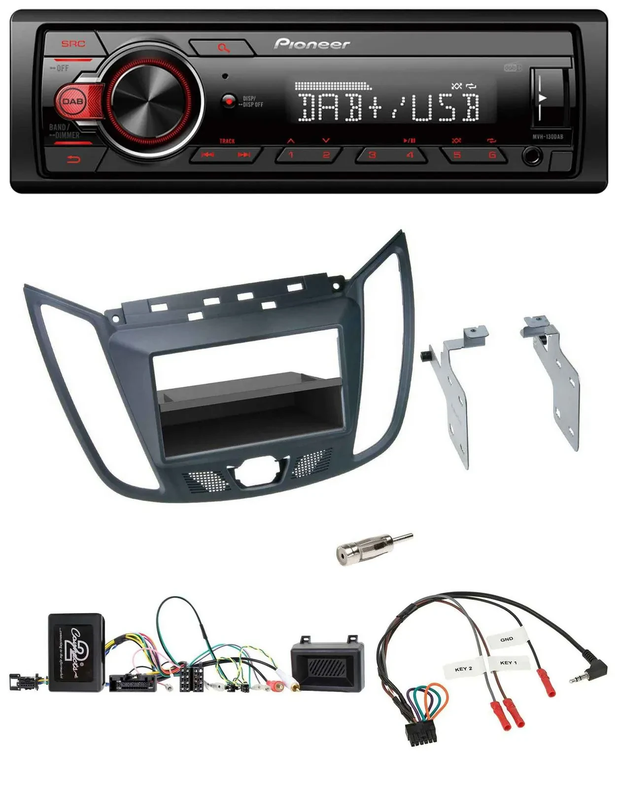 Pioneer MP3 1DIN DAB USB Lenkrad Autoradio für Ford C-Max Kuga dunkelgrau