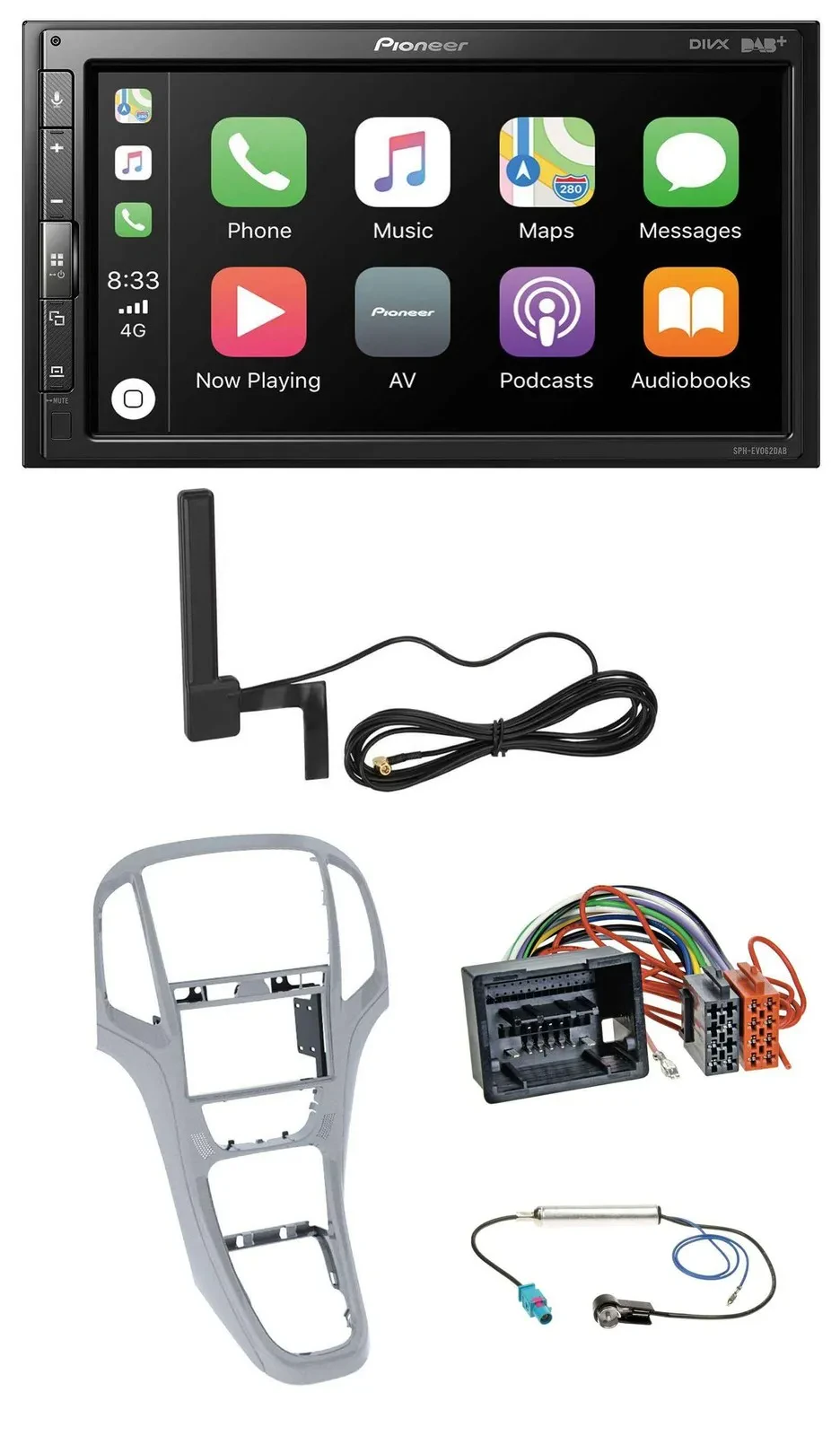 Pioneer USB 2DIN Bluetooth DAB MP3 Autoradio für Opel Astra J ab 2009 Platinsilb