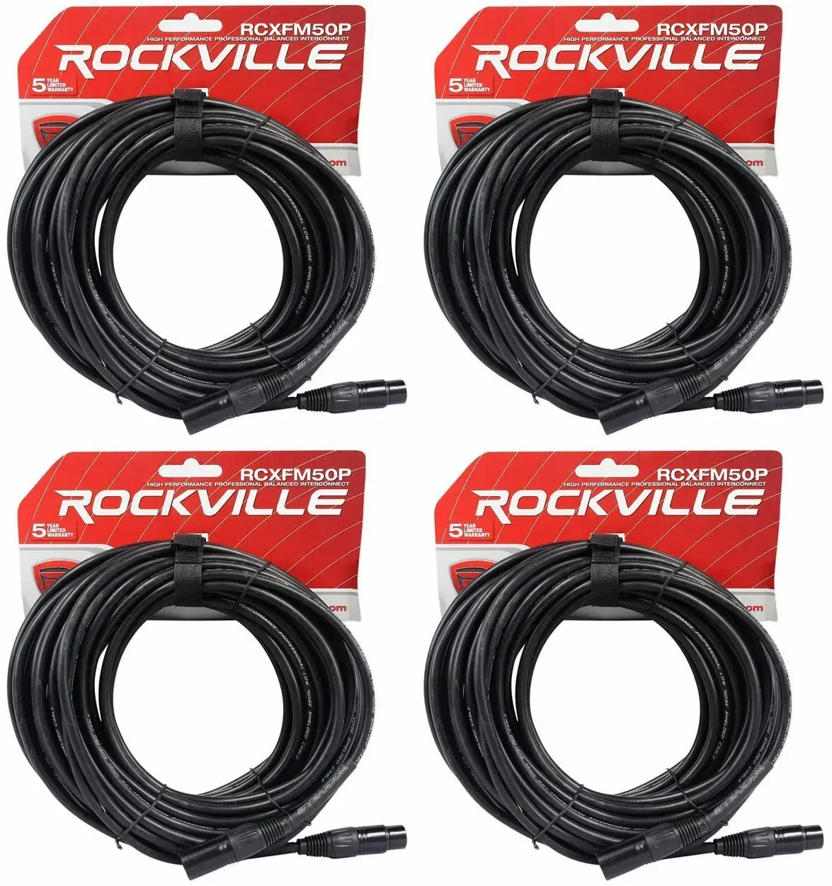 Микрофонный кабель Rockville RCXFM50P-B Black 15.25 м (4 штуки)