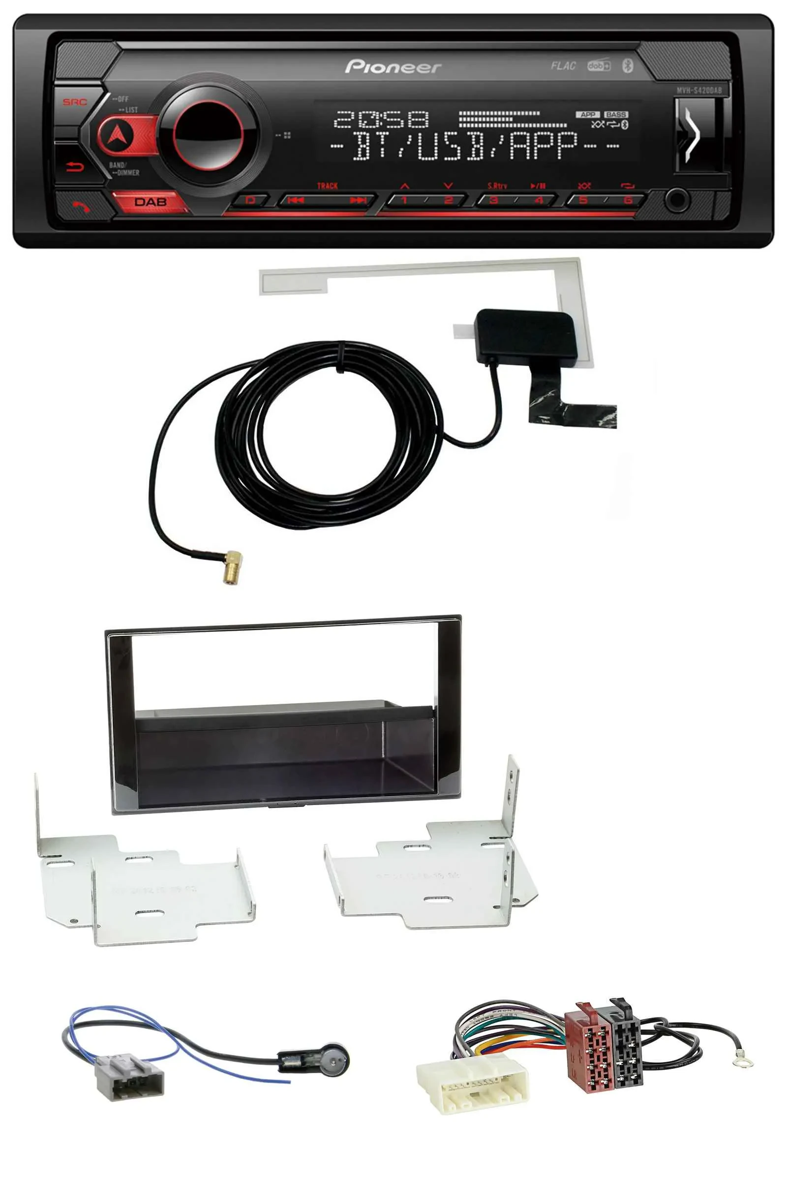 Автомагнитола для Nissan Micra (2013–2017) Pioneer DAB, USB, MP3, Bluetooth, цвет piano black