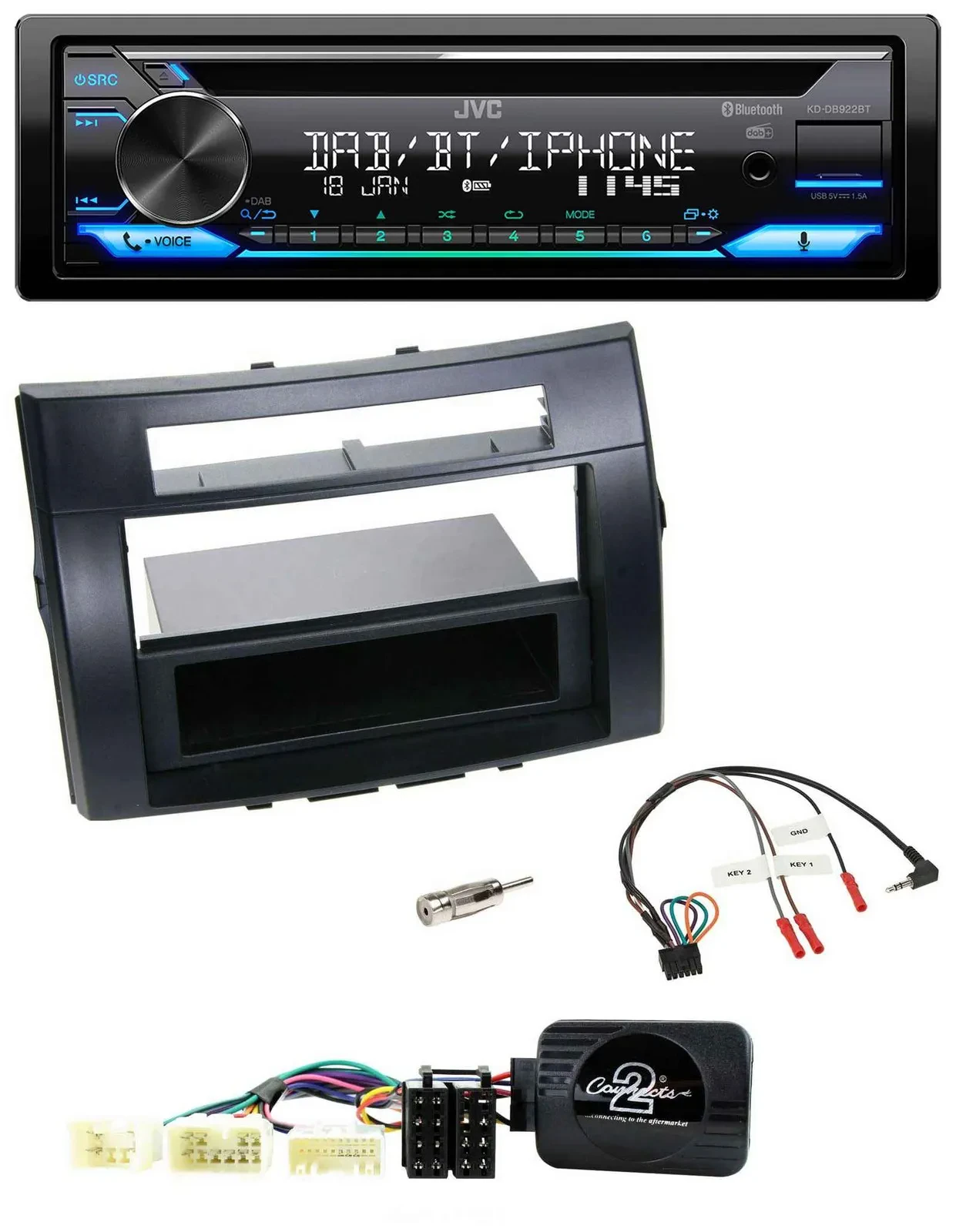JVC Bluetooth Lenkrad USB DAB CD Autoradio für Toyota Corolla Verso 04-07 schwar