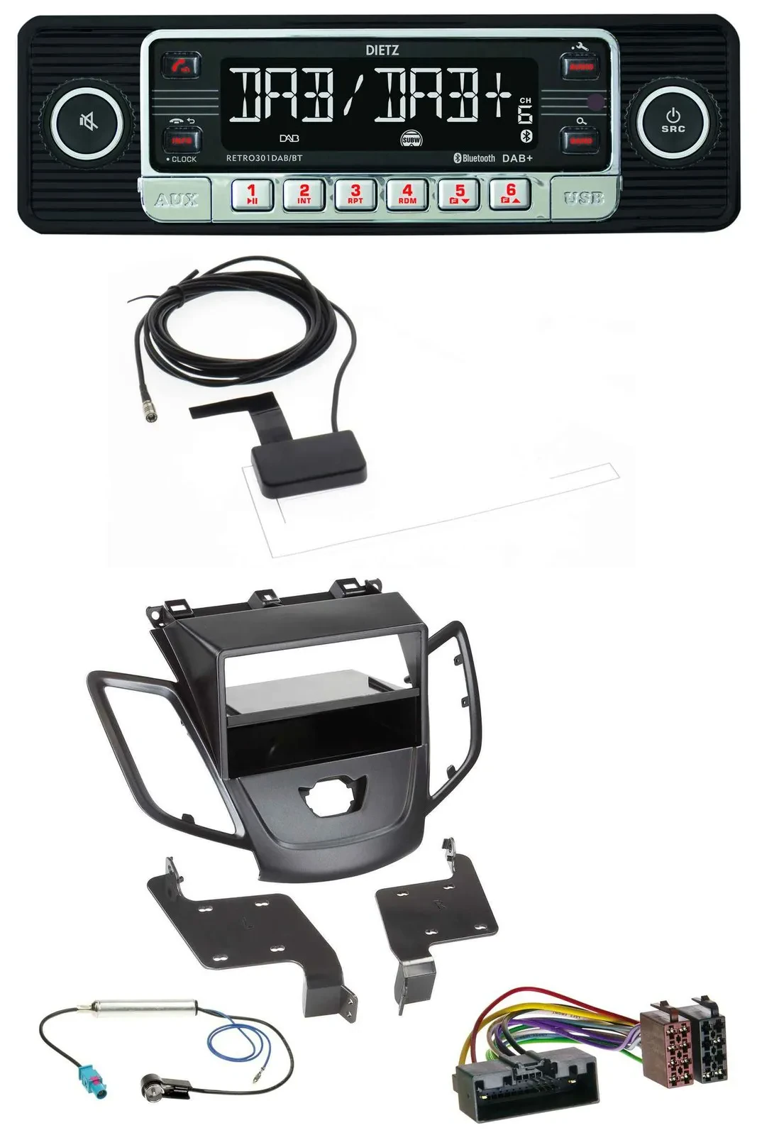 Dietz DAB Bluetooth USB MP3 Autoradio für Ford Fiesta 10-17 JA8 ohne Display sch