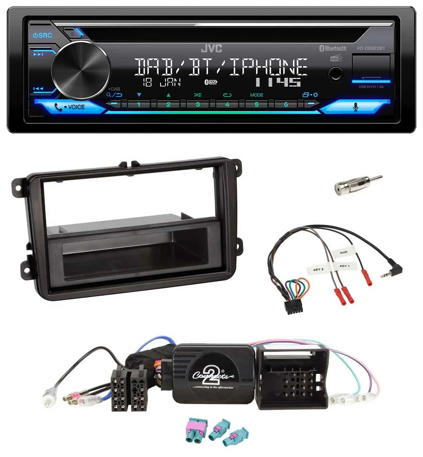 Автомагнитола для VW JVC Bluetooth, USB, DAB, CD, поддержка управления на руле