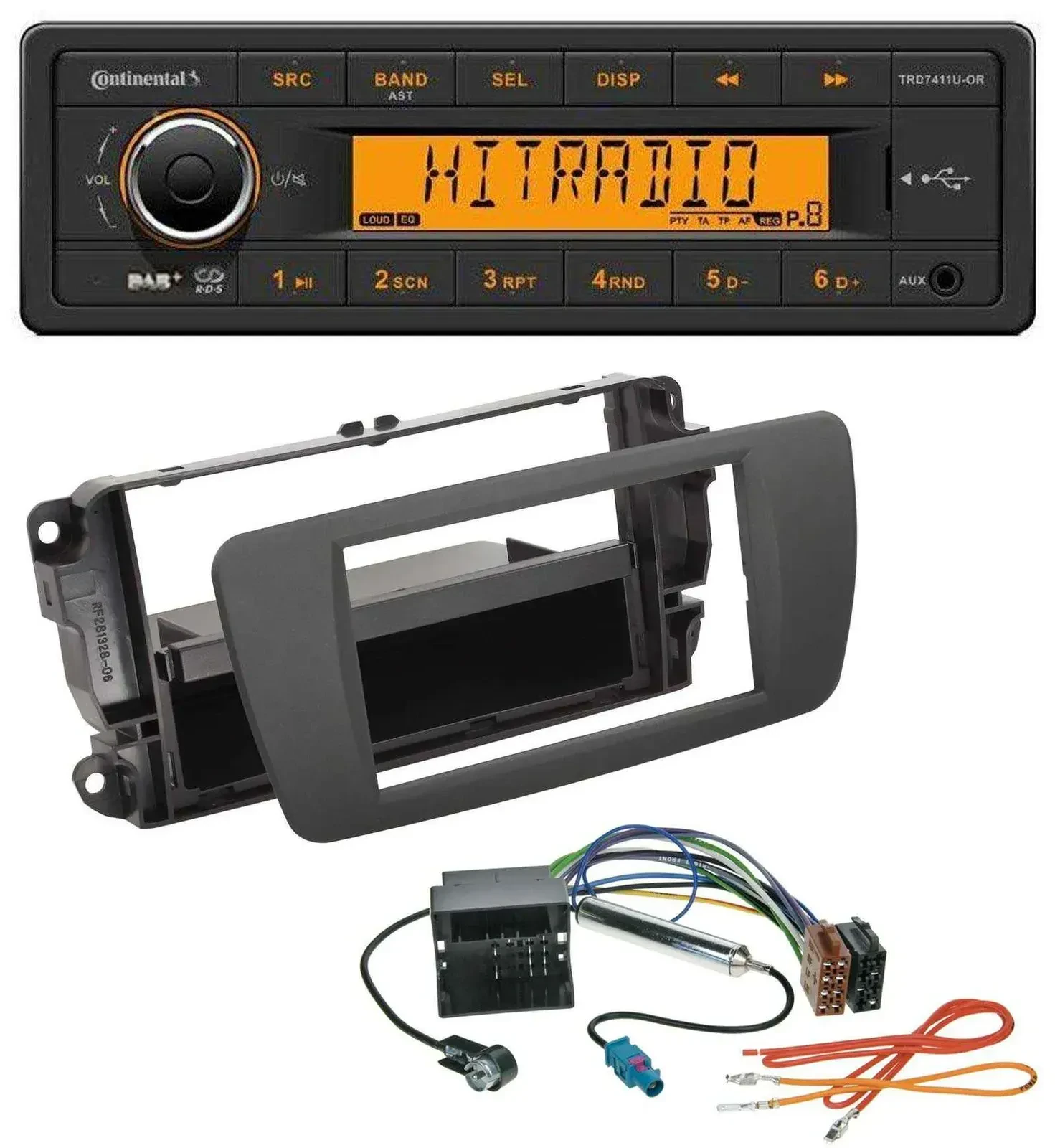Continental 1DIN DAB MP3 AUX USB Autoradio für Seat Ibiza (ab 12) - tuam grey