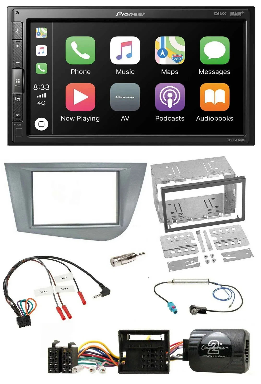 Pioneer USB Lenkrad DAB 2DIN Bluetooth Autoradio für Seat Leon 2005-2012 silber