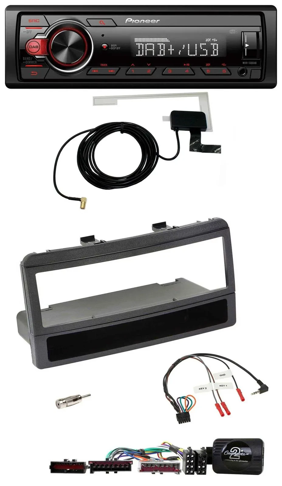 Автомагнитола для Ford Mondeo 2000–2002 Pioneer 1-DIN, MP3, DAB, USB, поддержка управления с руля, черная, с нишей