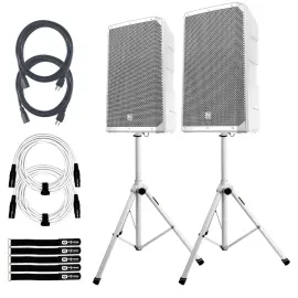 Electro-Voice ELX200-15P-W 15" White DJ PA Speakers Pair w White Stands Package