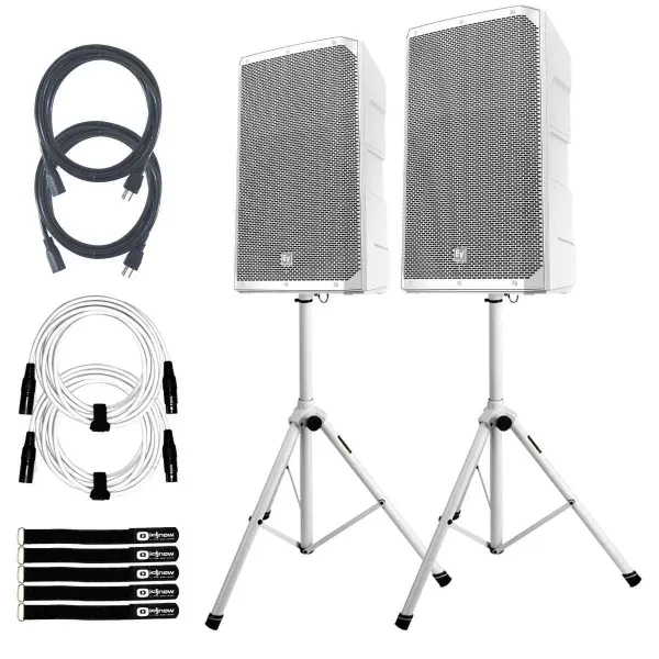 Electro-Voice ELX200-15P-W 15" White DJ PA Speakers Pair w White Stands Package