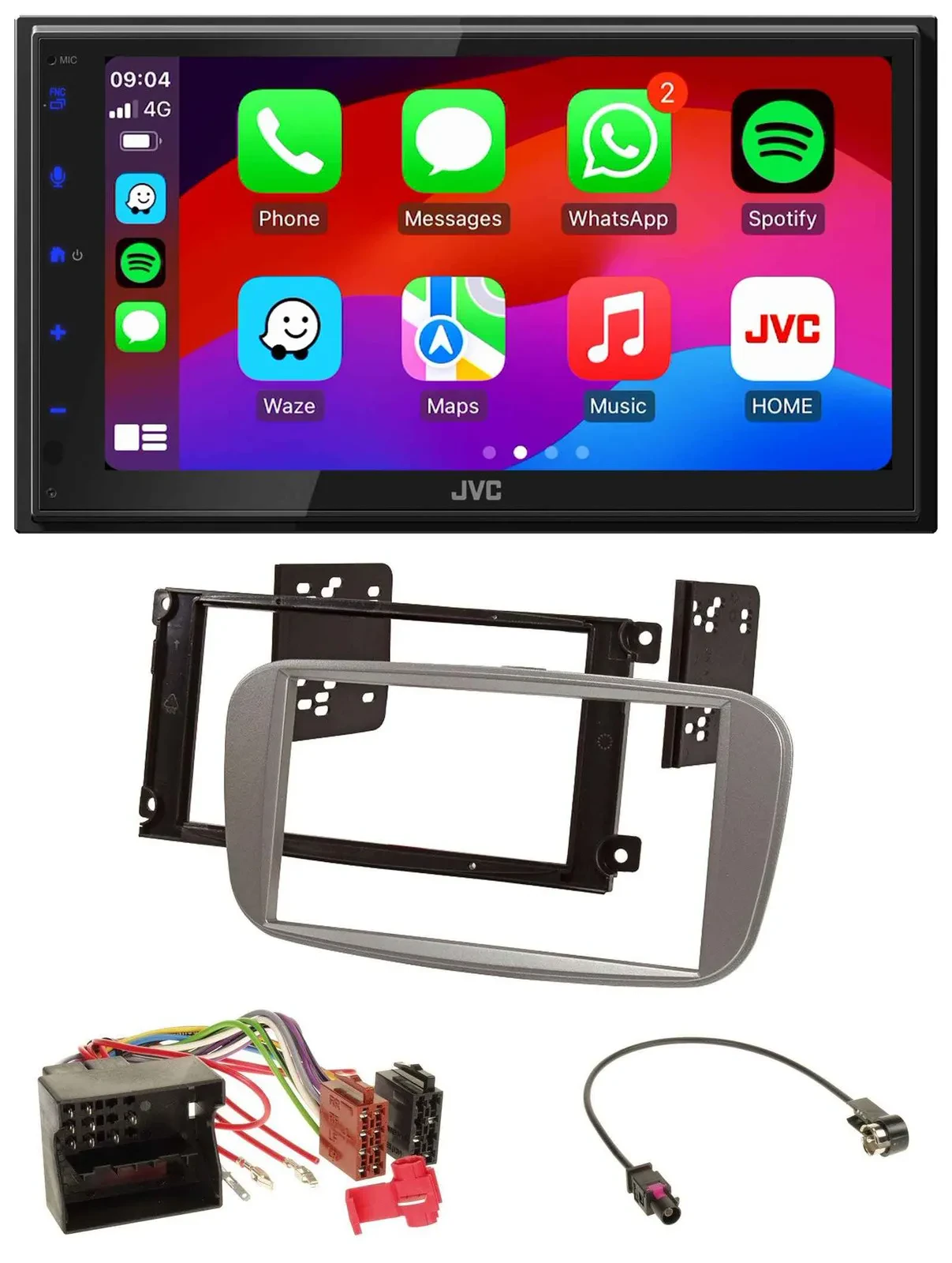 Автомагнитола JVC 2DIN Bluetooth DAB USB MP3 для Ford Focus/Galaxy/C-Max (с 2007), серебристая