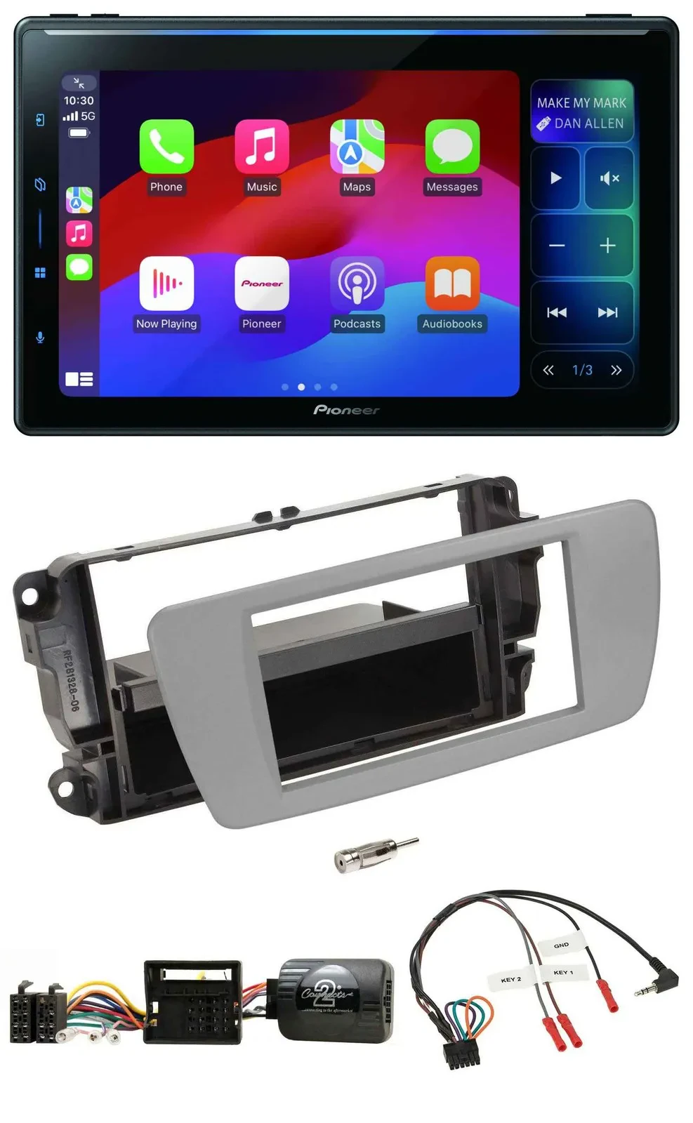 Автомагнитола Pioneer Bluetooth DAB USB для Seat Ibiza, серый, поддержка кнопок на руле