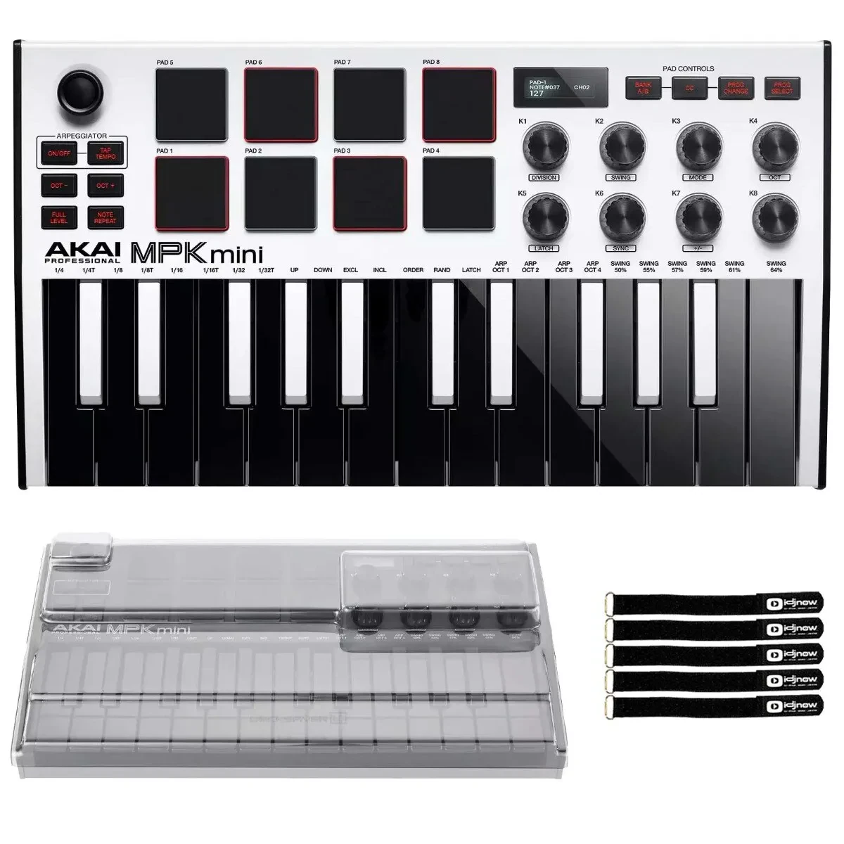 Akai Professional MPK Mini MK3 Keyboard Controller in White w Decksaver Cover