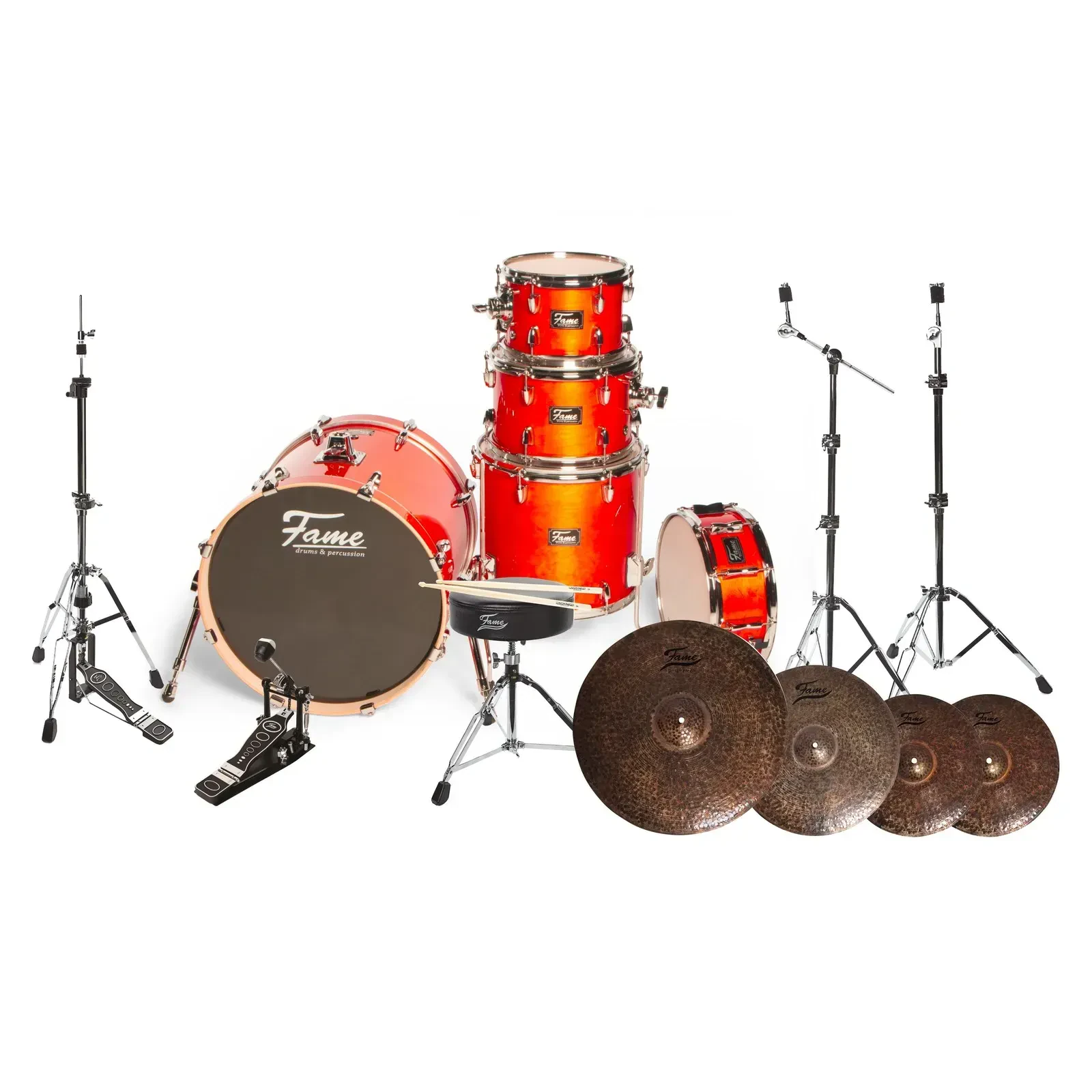 Барабанная установка Fame Audio Studio Set (набор, 4 шт.) 20" бас-барабан, томы 10", 12", 14", берёза, цвет: оранжевый