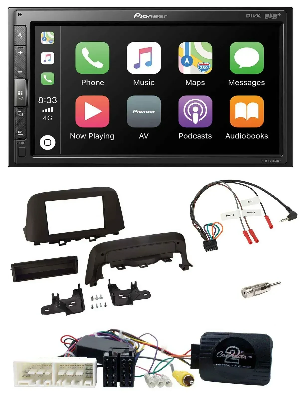 Автомагнитола для Hyundai Kona (с 2013) Pioneer 2-DIN DAB Bluetooth USB, поддержка кнопок на руле