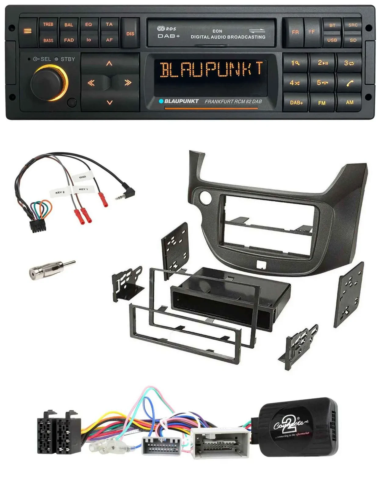 Blaupunkt USB DAB SD Lenkrad Bluetooth Autoradio für Honda Jazz ab 2014 dunkelgr
