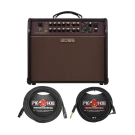 BOSS Acoustic Singer Pro 120-Watt Bi-Amp Amplifier with Cables Bundle