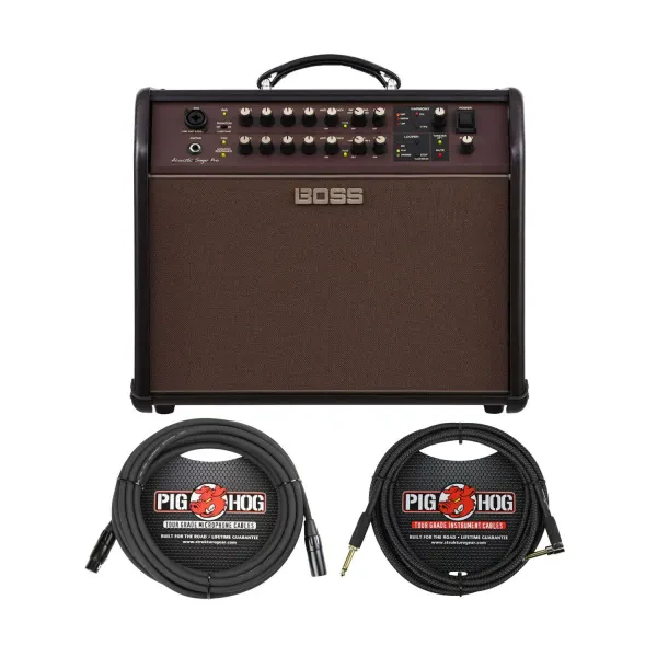 BOSS Acoustic Singer Pro 120-Watt Bi-Amp Amplifier with Cables Bundle