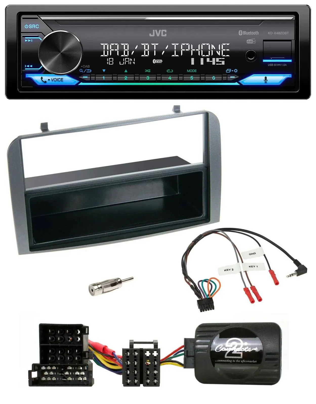 Автомагнитола для Alfa 147/GT JVC Bluetooth DAB USB, антрацит, с нишей
