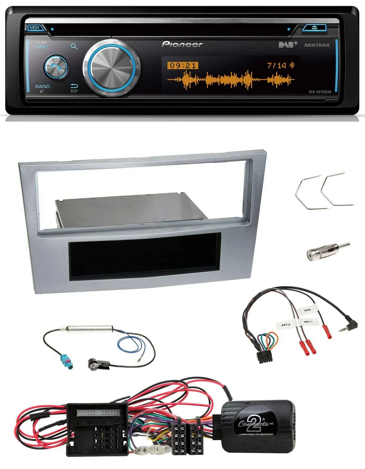 Pioneer Lenkrad DAB USB CD Bluetooth Autoradio für Opel Corsa D matt-chrom 09-14