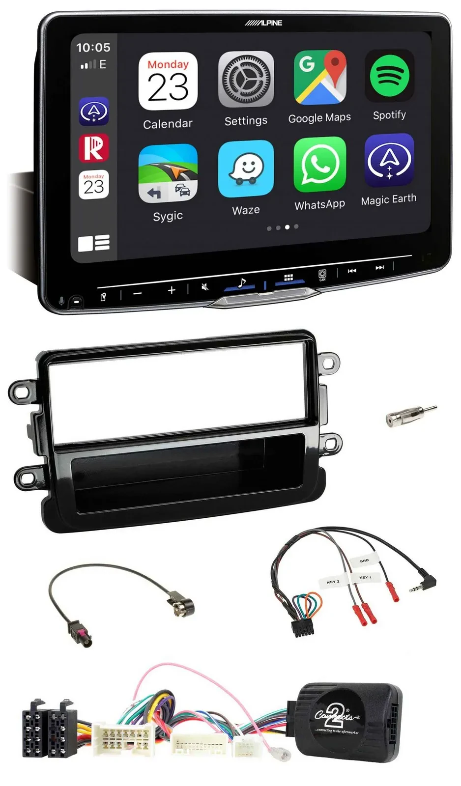 Автомагнитола для Dacia Alpine Bluetooth, USB, DAB, поддержка кнопок на руле, чёрный (piano black)