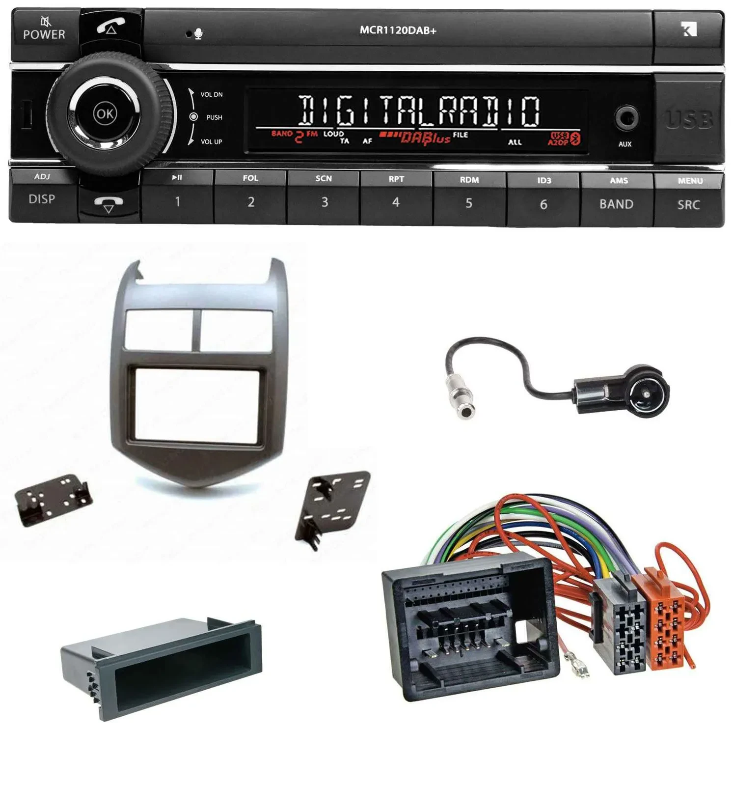 Kienzle Bluetooth MP3 USB DAB Autoradio für Chevrolet Aveo Sonic ab 2011 dunkelg