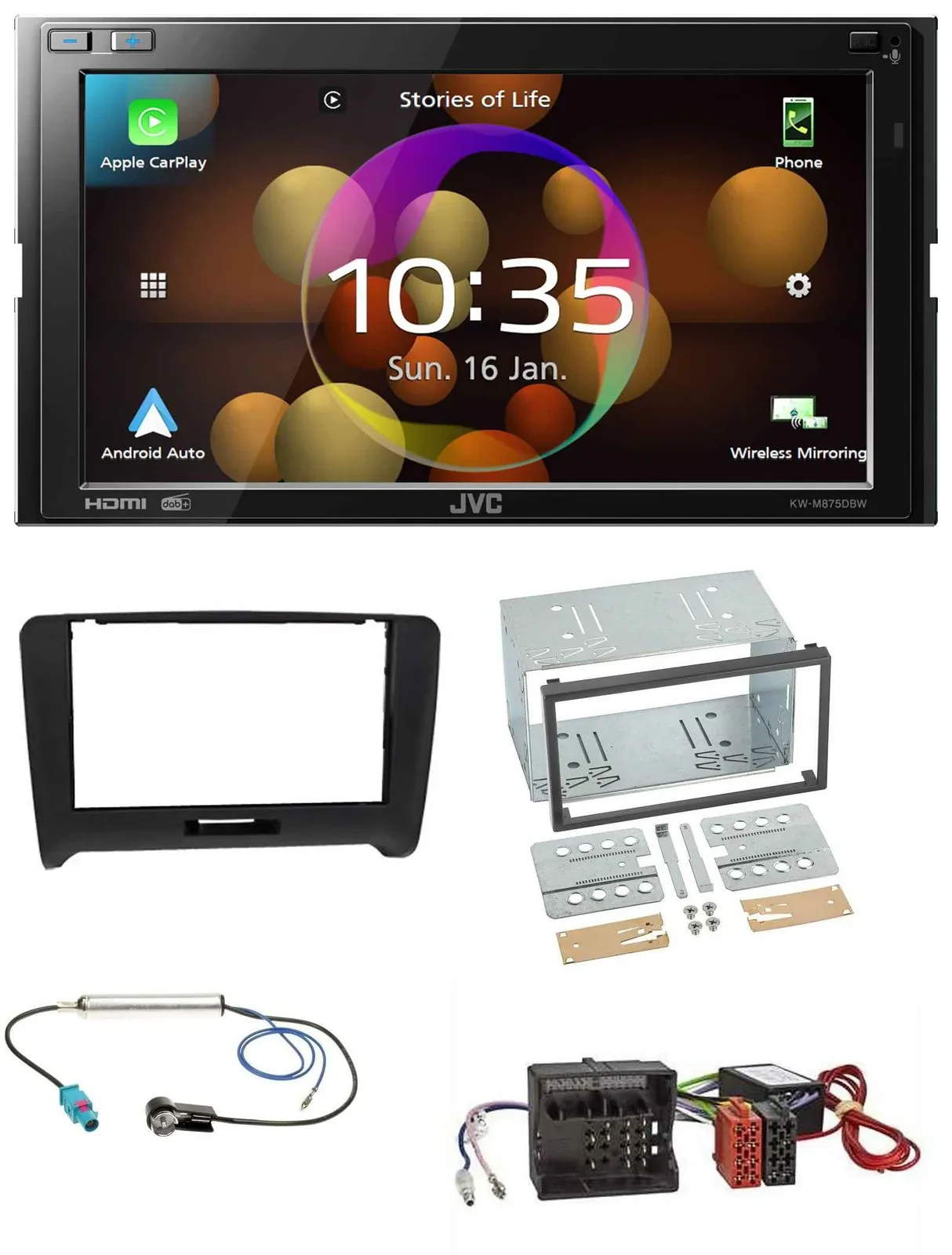 JVC DAB MP3 2DIN Bluetooth USB Autoradio für Audi TT 06-14 Aktivsystem Quadlock