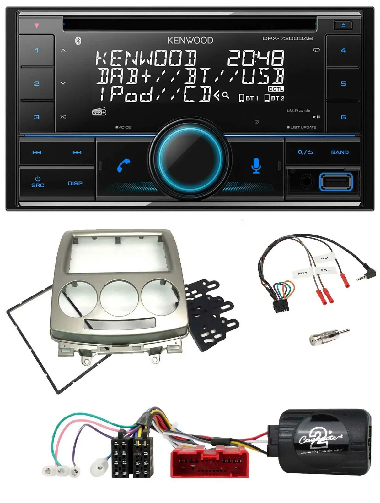 Kenwood CD 2DIN DAB USB Lenkrad Bluetooth Autoradio für Mazda 5 CR 2005-2010 sil