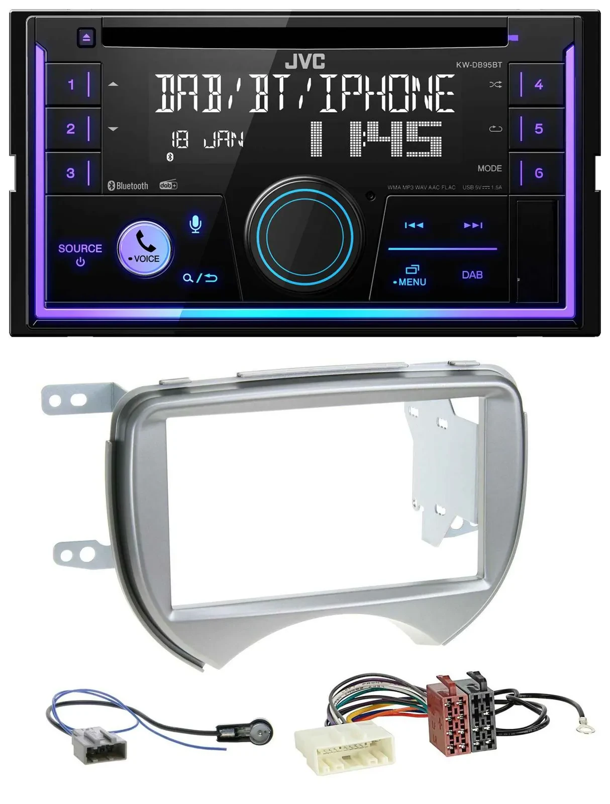 JVC MP3 USB 2DIN DAB Bluetooth CD Autoradio für Nissan Micra 2010-2013 silber