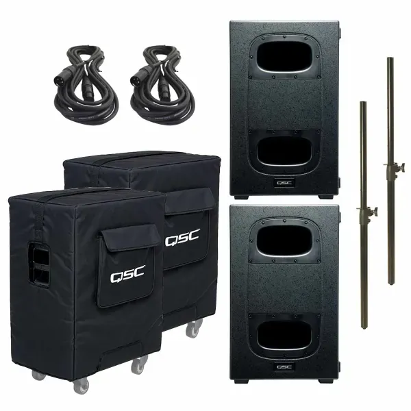 QSC KS212C Powered Dual 12" Cardioid Subwoofers with Covers & Poles