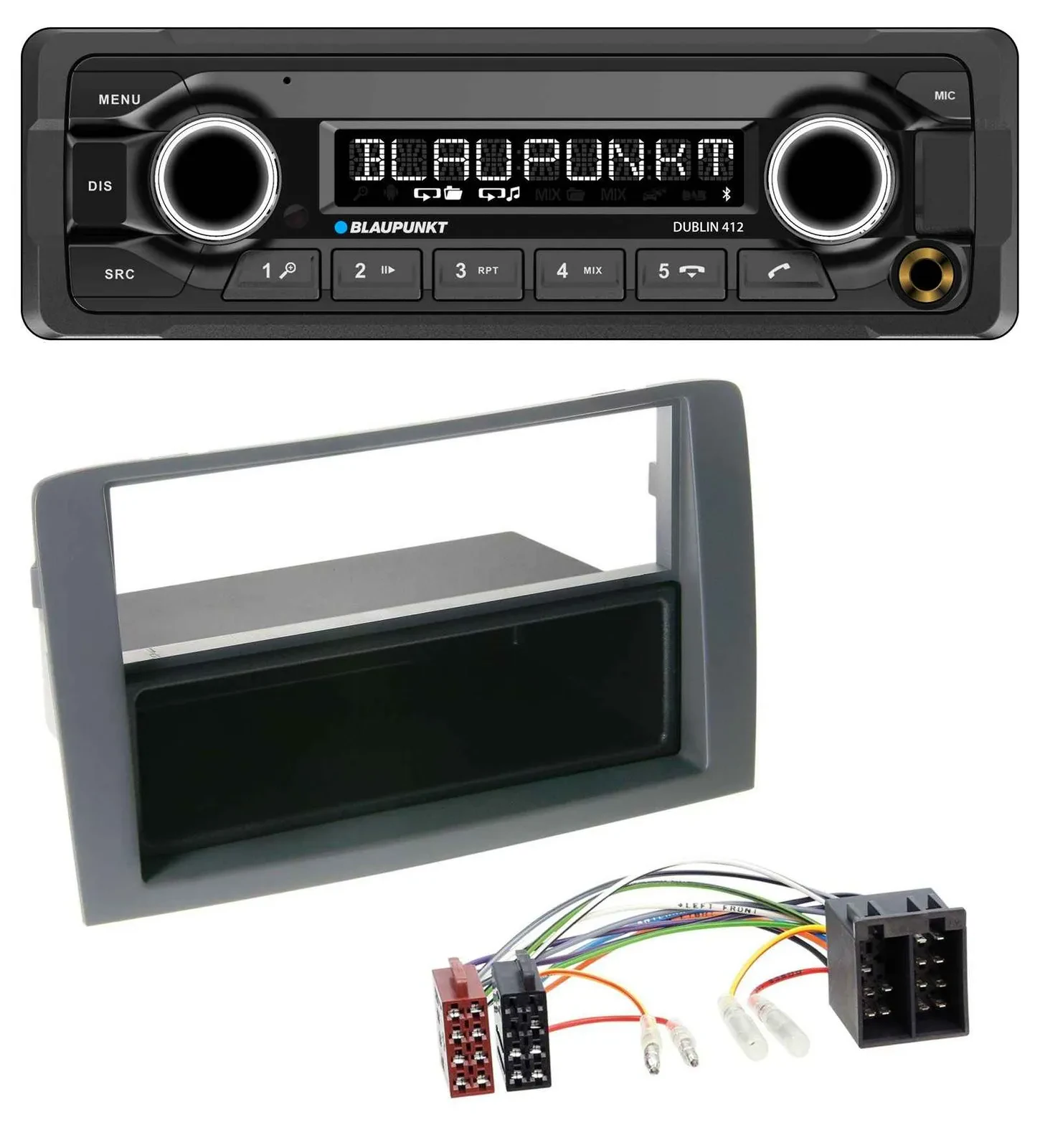 Blaupunkt MP3 Bluetooth USB AUX Autoradio für Fiat Idea (350, 03-11) - grau