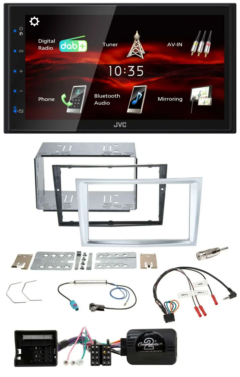 Автомагнитола JVC 2-DIN USB Bluetooth DAB для Opel Zafira/Astra H/Corsa D, матовая