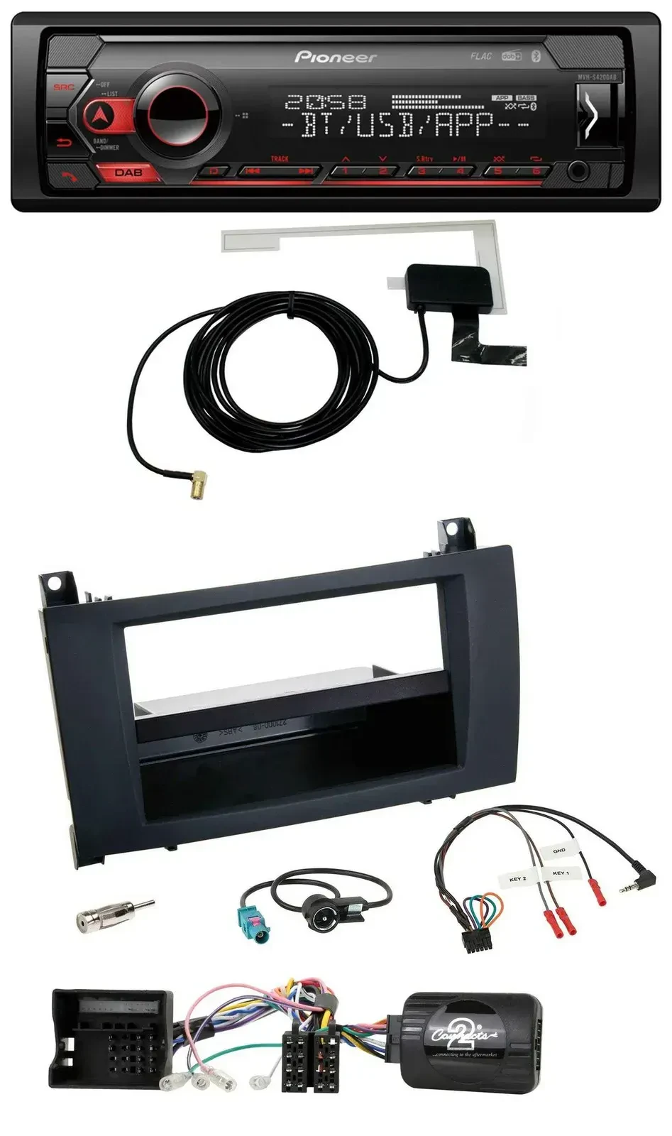 Автомагнитола Pioneer DAB, USB, Bluetooth, совместимая с кнопками на руле для Mercedes SLK R171 (2004–2011)