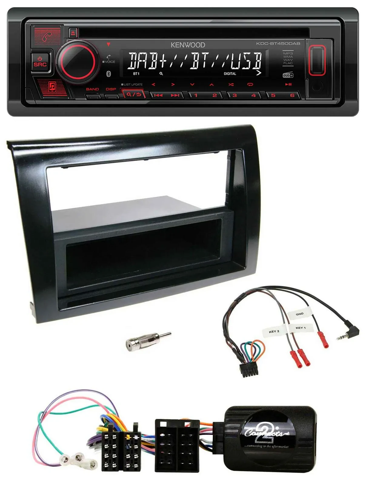 Автомагнитола Kenwood CD/USB/Bluetooth/DAB для Fiat Bravo 2007–2014