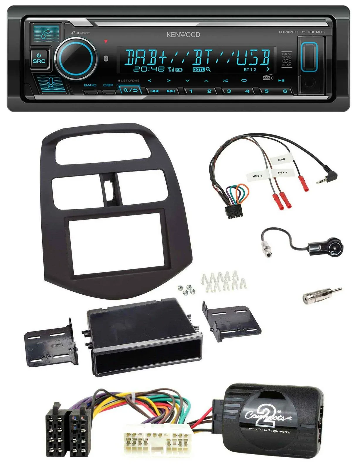 Kenwood Bluetooth Lenkrad DAB USB Autoradio für Chevrolet Spark KLM 2012-2013