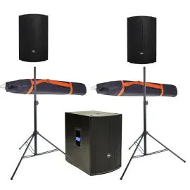Audio Discovery 12A 15AS DSP Club Set, Aktive Lautsprecher, Stahlstative, 400W