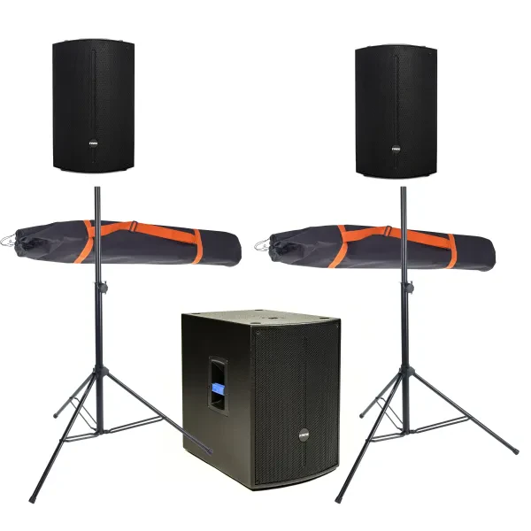 Audio Discovery 12A 15AS DSP Club Set, Aktive Lautsprecher, Stahlstative, 400W