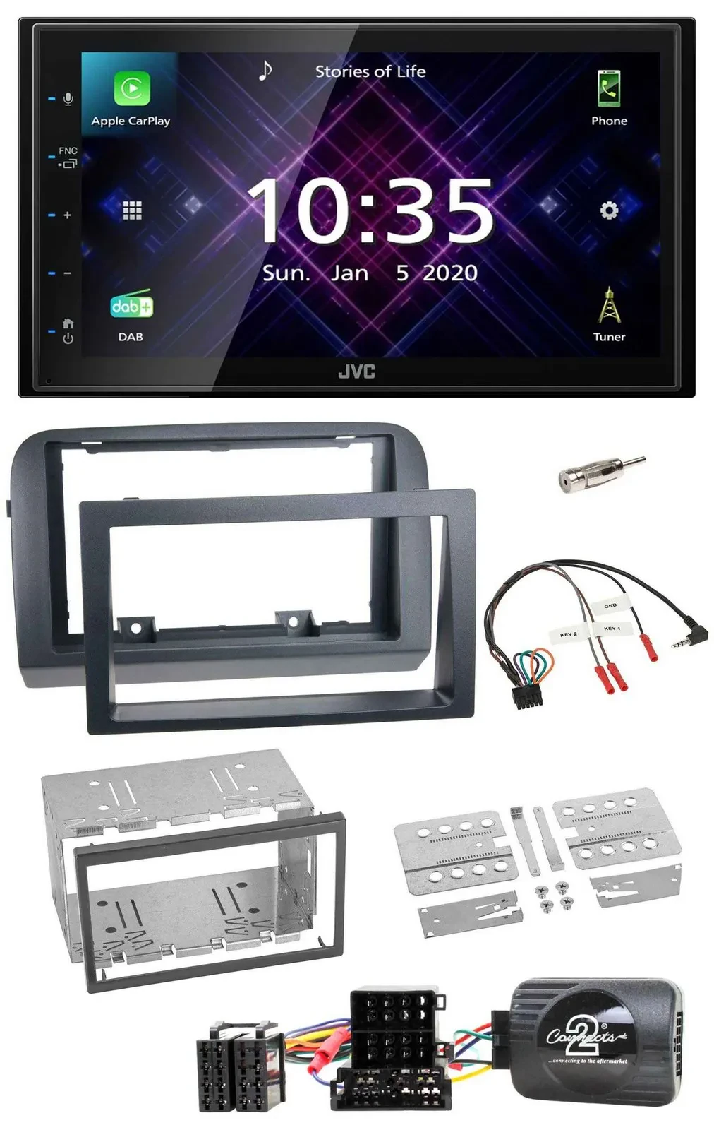 JVC DAB 2DIN Lenkrad Bluetooth USB Autoradio für Fiat Croma 2005-2010