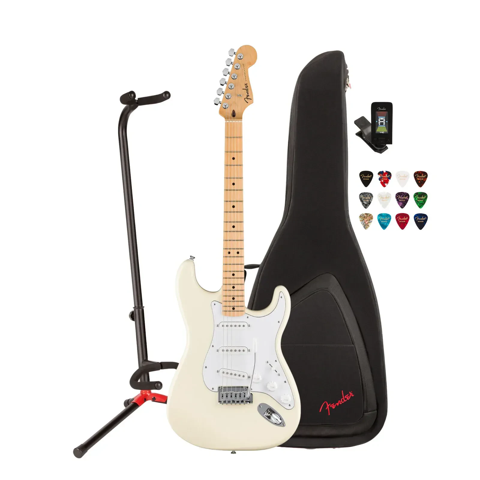 Fender Standard Stratocaster Electric GuitarMaple GigBag StandTunerandPicks