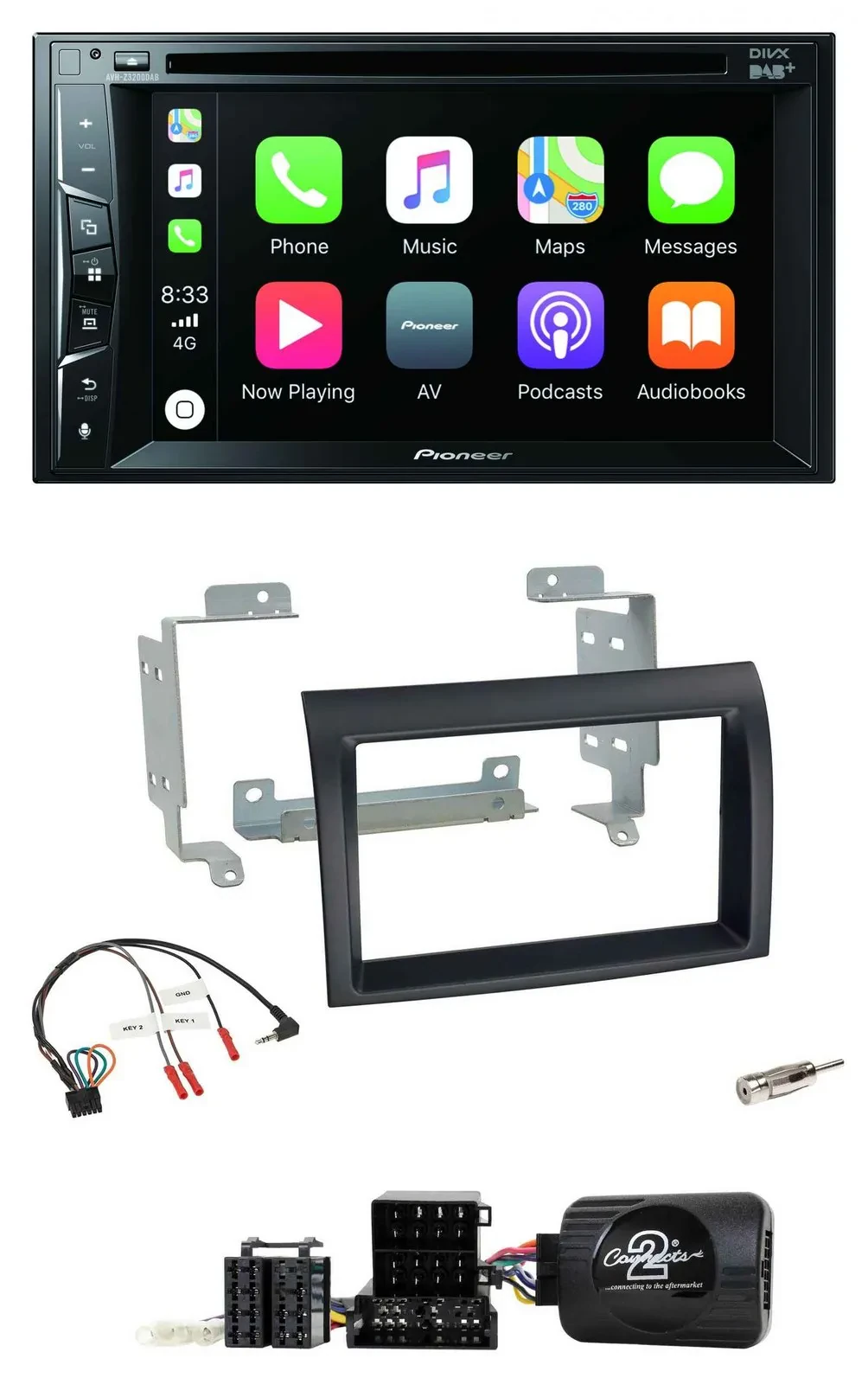 Pioneer Lenkrad USB DVD Bluetooth DAB 2DIN Autoradio für Fiat Ducato 06-08 schwa