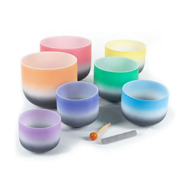 Fame Crystal Singing Bowl Set 432Hz 7 Quarz Klangschalen Therapie Schlägel 35cm