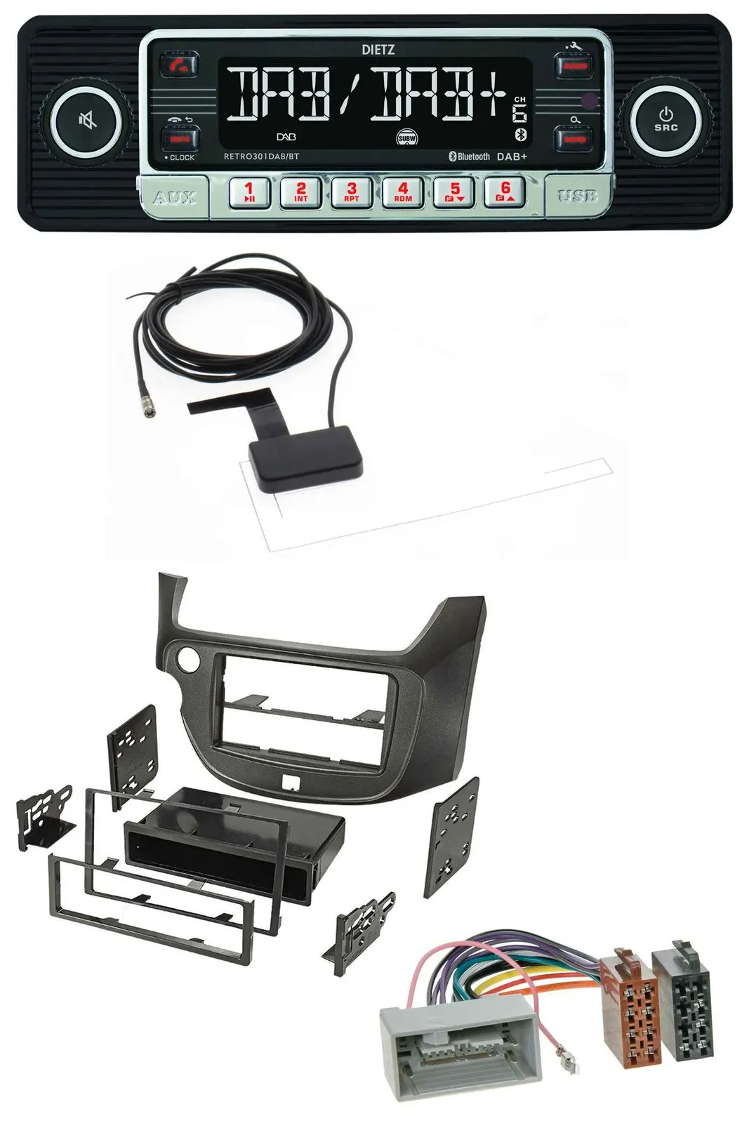 Dietz DAB Bluetooth USB MP3 Autoradio für Honda Jazz (ab 2009) dunkelgrau