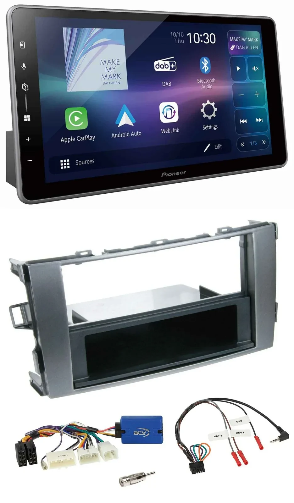 Автомагнитола для Toyota Auris 2011–2012 Pioneer Bluetooth USB DAB, антрацит