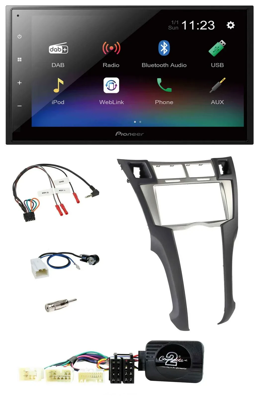 Автомагнитола для Toyota Yaris 2006–2011 Pioneer 2DIN, DAB, Bluetooth, USB, поддержка кнопок на руле