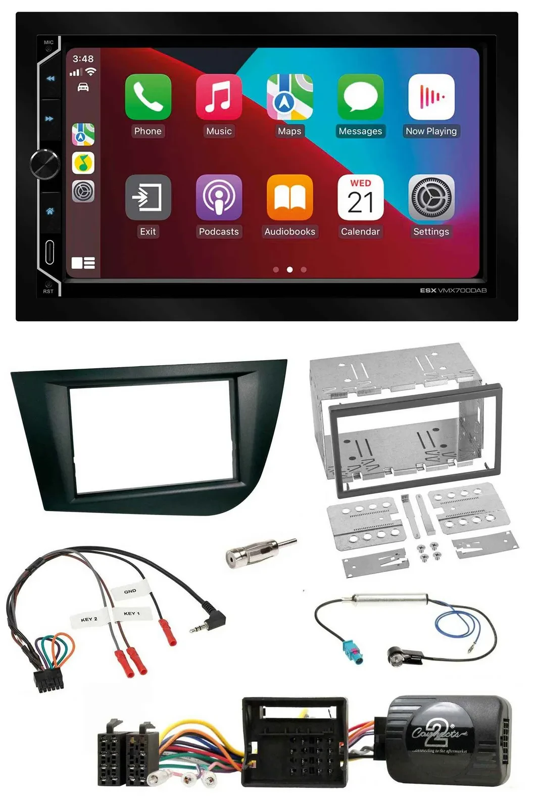 ESX 2DIN DAB USB Lenkrad Bluetooth Autoradio für Seat Leon 2005-2009 schwarz