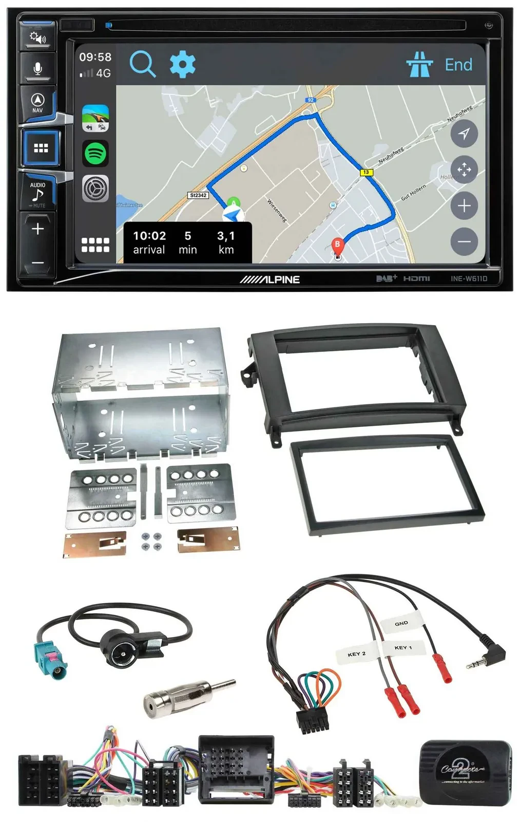Alpine DAB TMC Bluetooth 2DIN USB Lenkrad Navigation für Mercedes A- B-Klasse W1