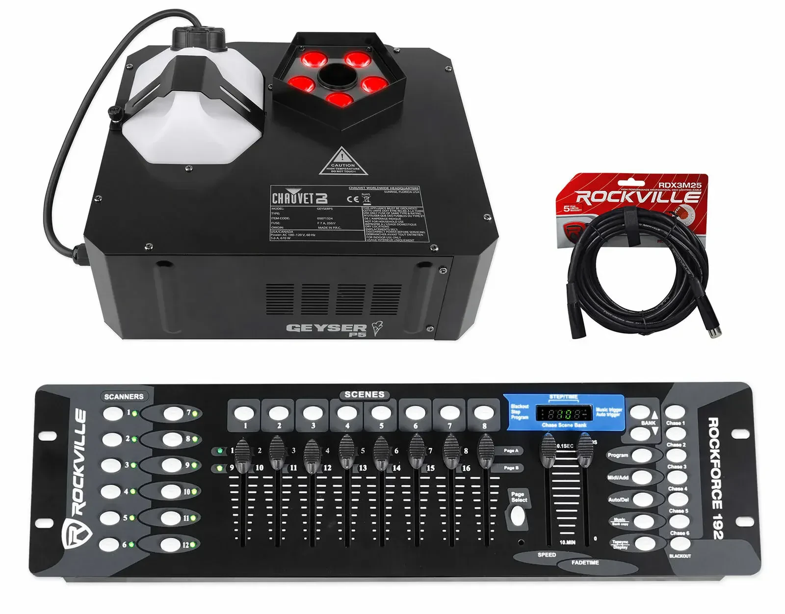 Генератор дыма Chauvet DJ Geyser P5 RGBA+UV LED, DMX (набор, с контроллером DMX и пультом ДУ)