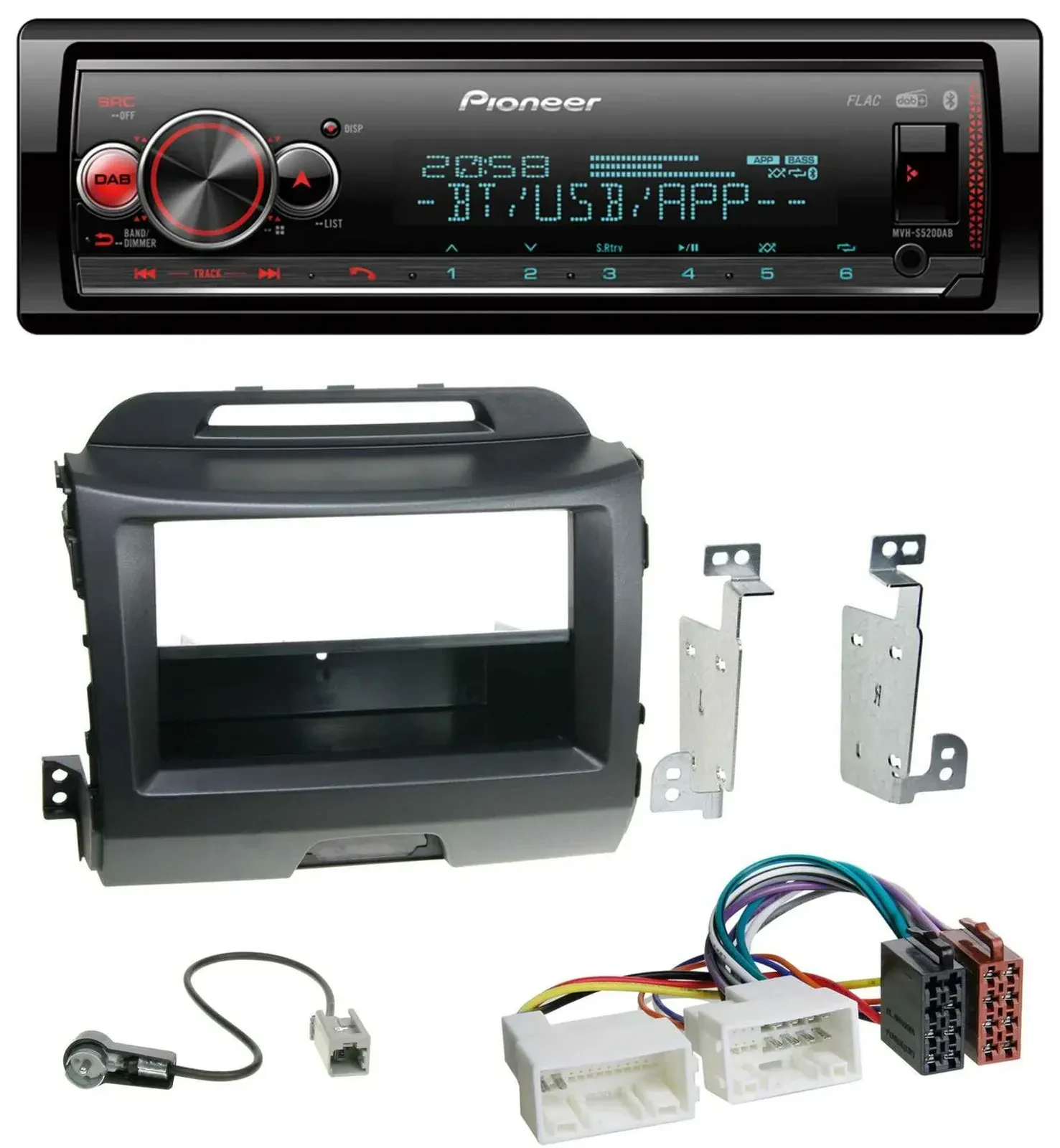 Автомагнитола для Kia Sportage 3 (2010–2015) Pioneer Bluetooth USB MP3 DAB, черный