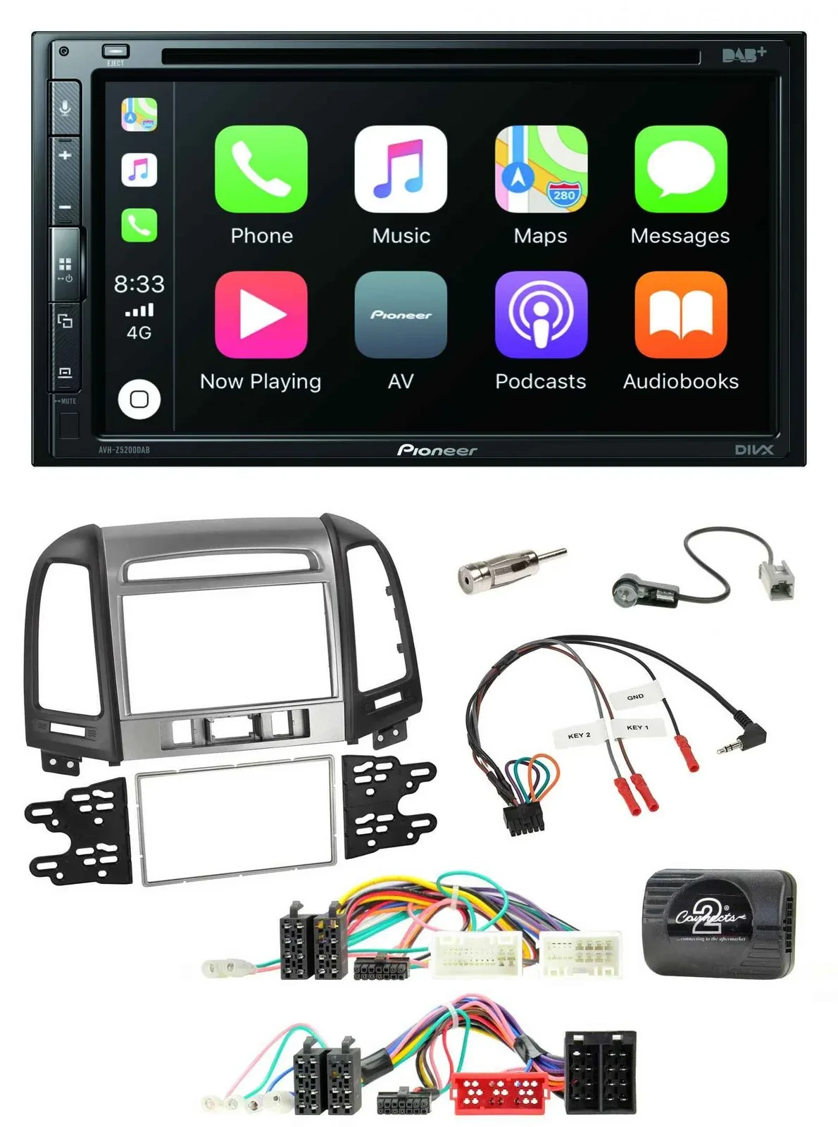 Pioneer DVD 2DIN Lenkrad DAB Bluetooth USB Autoradio für Hyundai Santa Fe 10-12